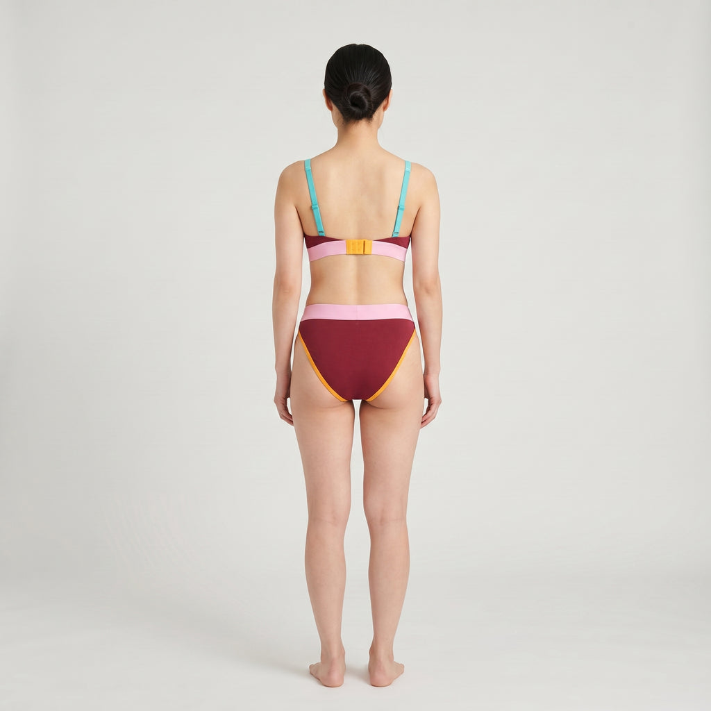 Triangle Bra + Elastic Thong Set | Multicolor, worn, back view