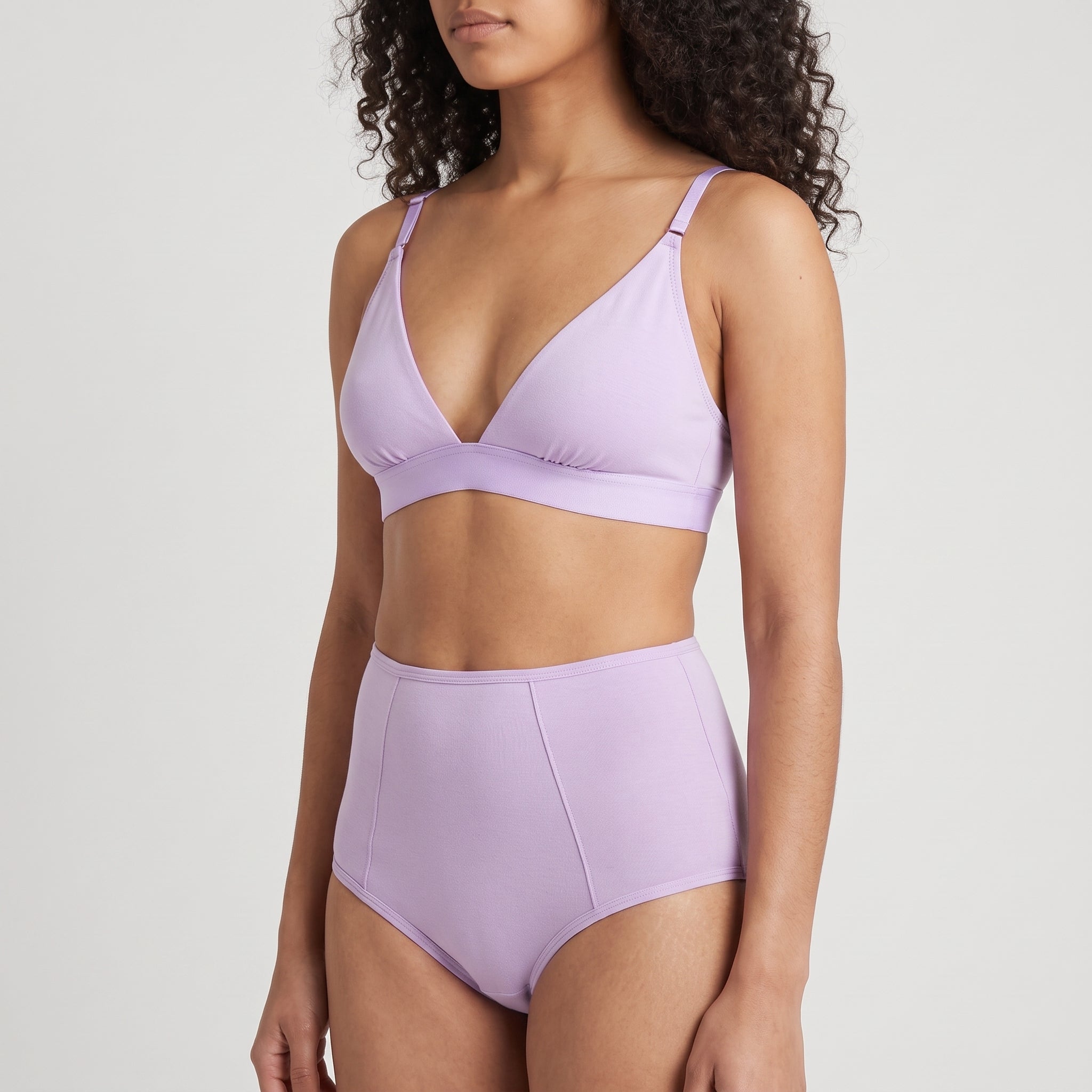 Triangle Bra + High-Waist Brief Set, worn, close-up