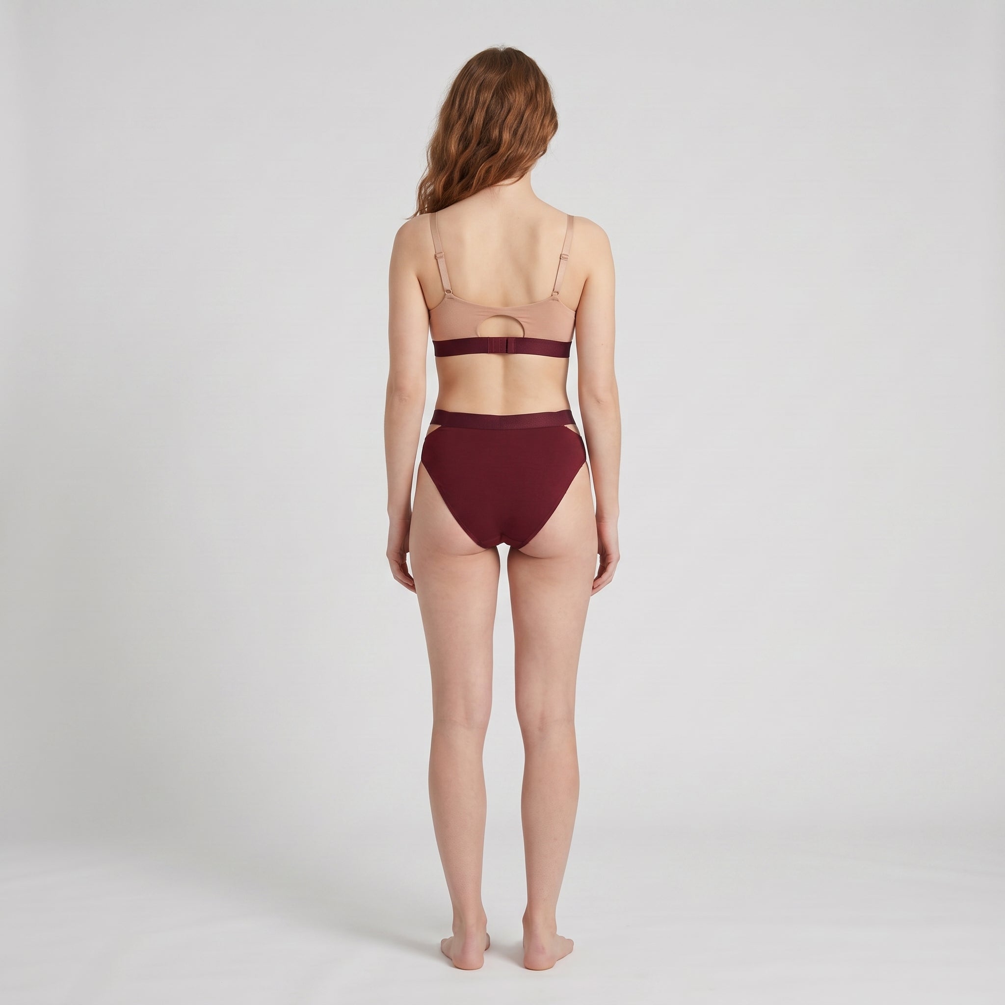 Triangle Bra | Mocha with Wine Band, worn, back view