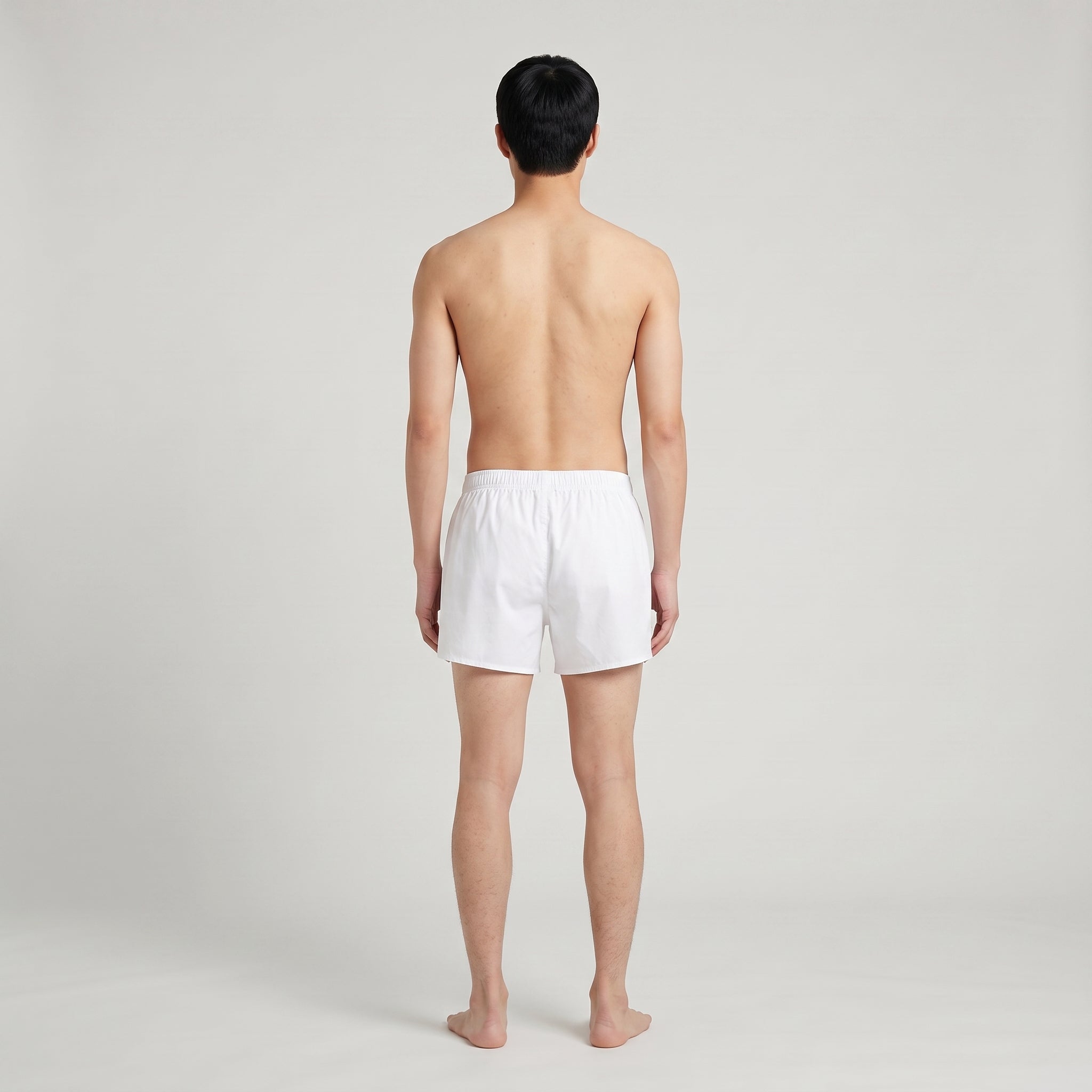 Unisex Cotton Boxer | Blue, Brick Red & White, worn, back view, second colourway