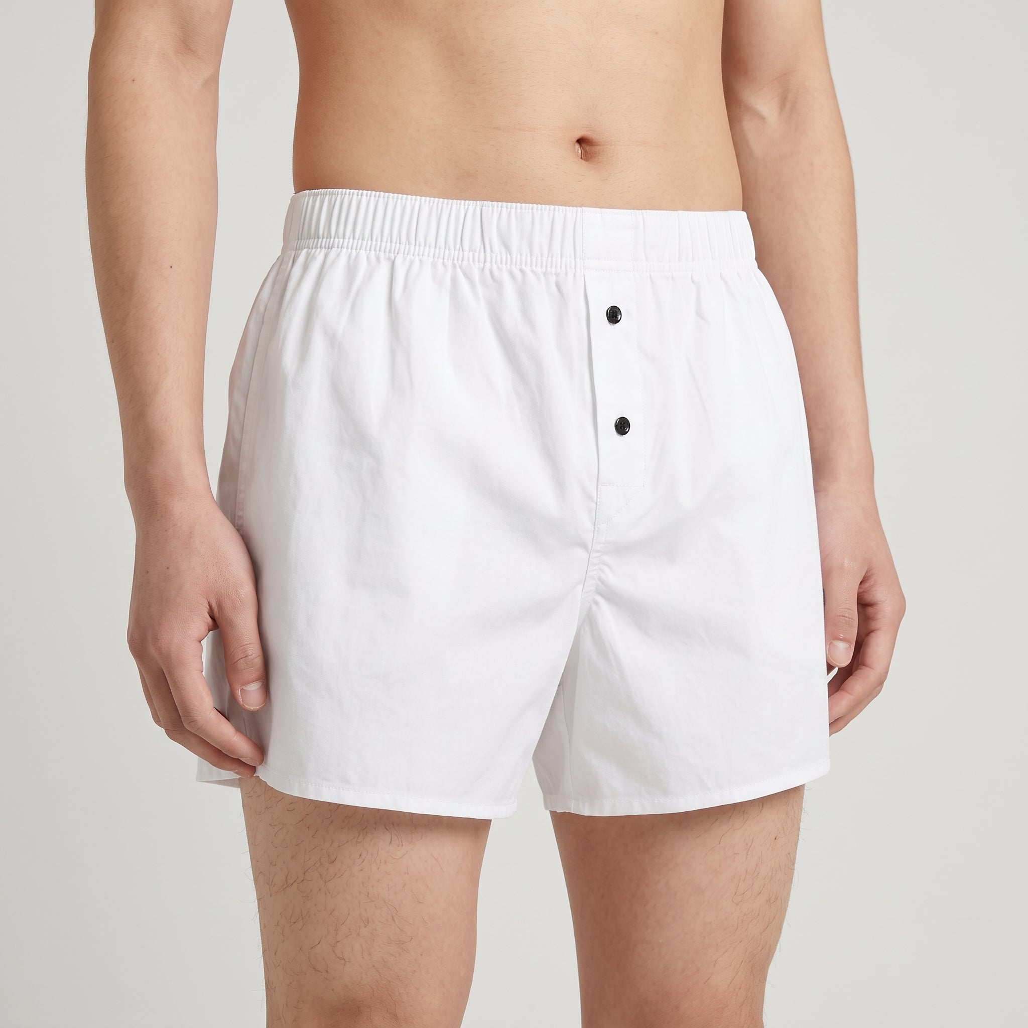 Unisex Cotton Boxer | Blue, Brick Red & White, worn, close-up, second colourway
