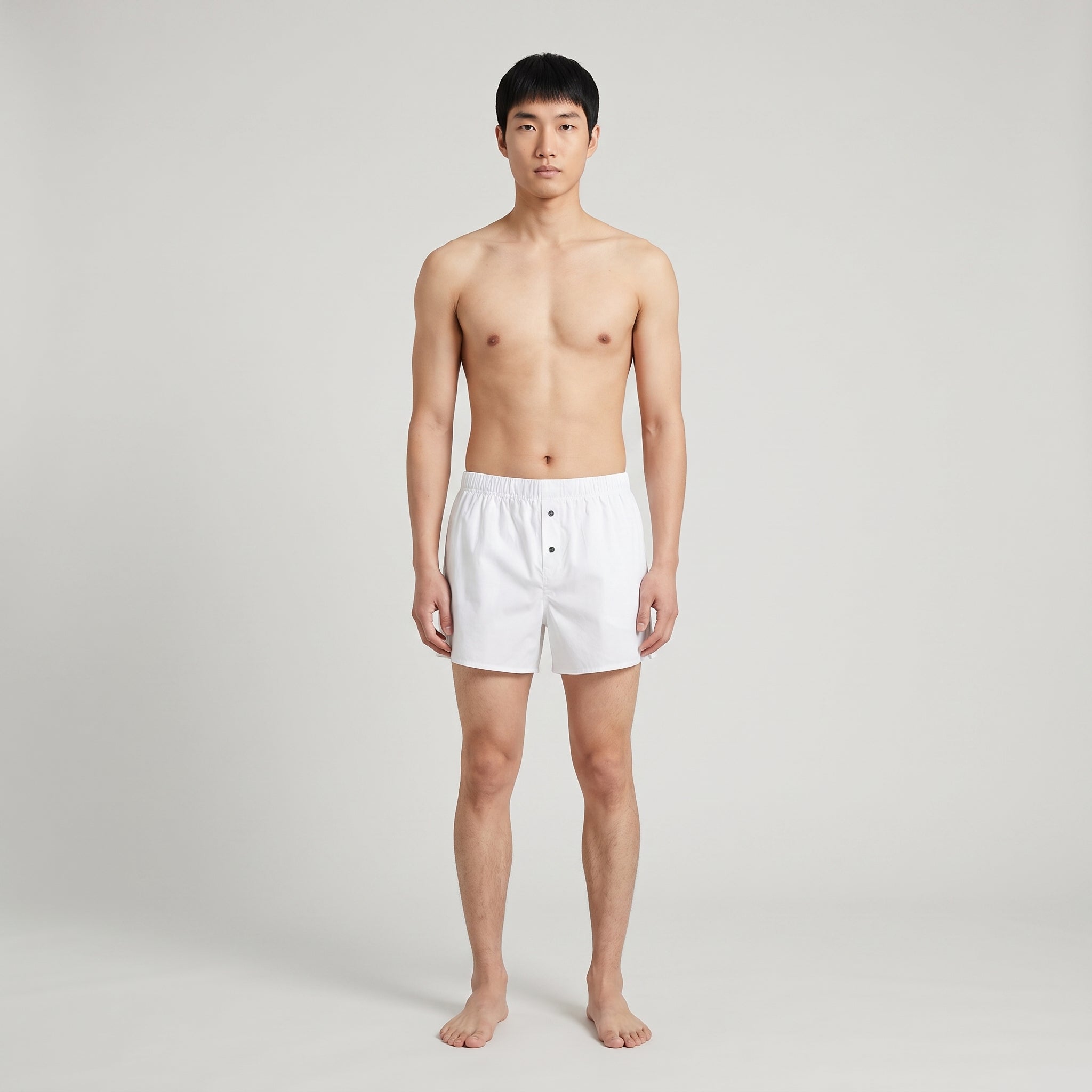 Unisex Cotton Boxer | Blue, Brick Red & White, worn, front view, second colourway