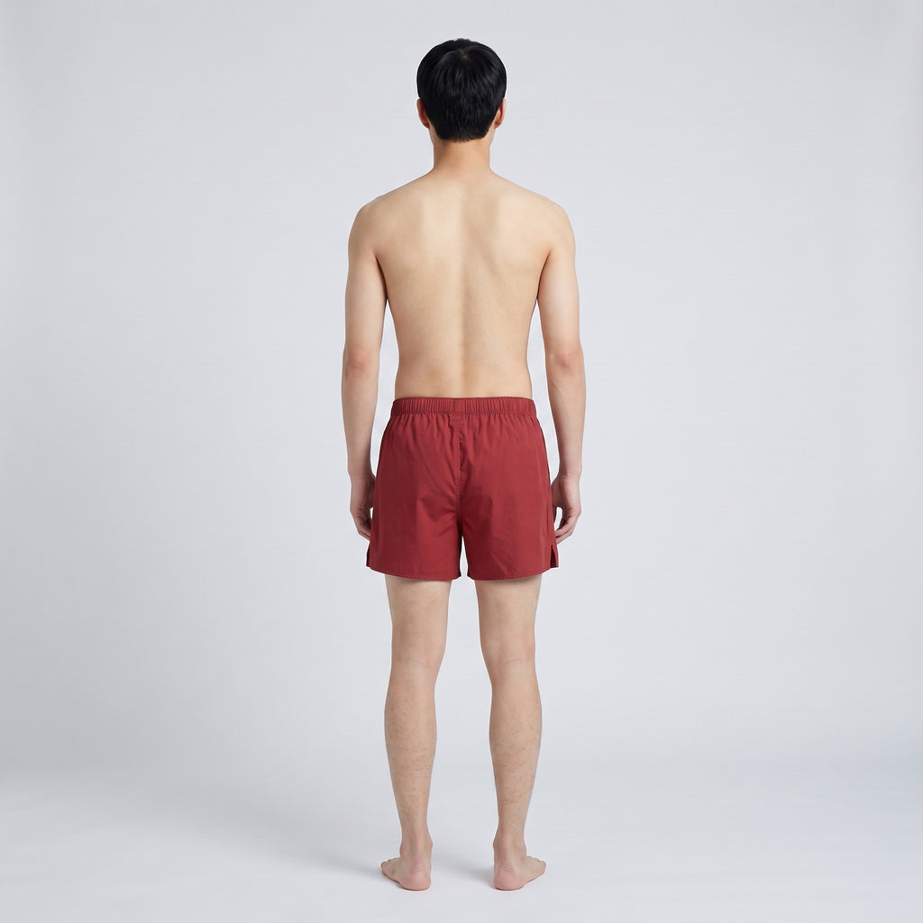 Unisex Cotton Boxer | Blue, Brick Red & White, worn, back view