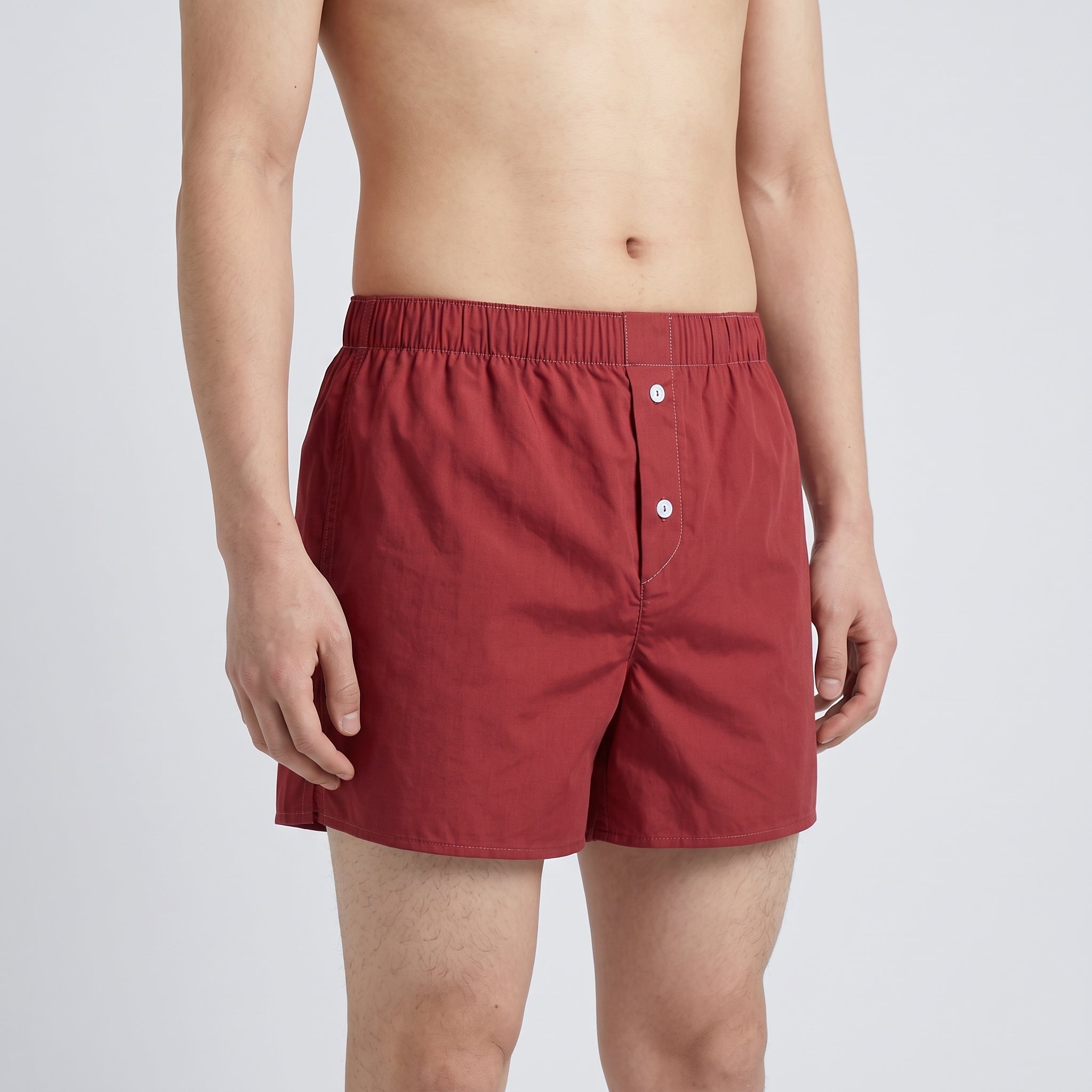 Unisex Cotton Boxer | Blue, Brick Red & White, worn, close-up