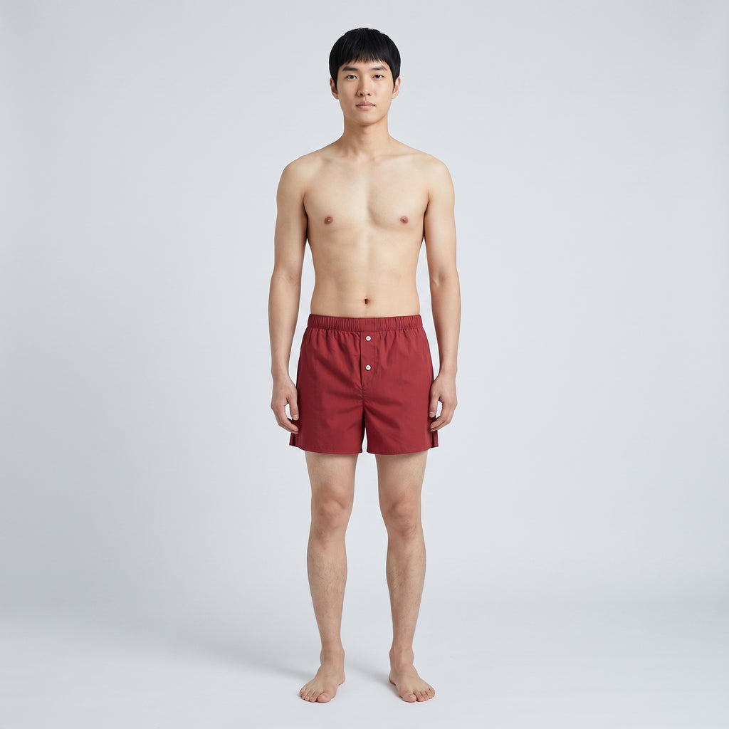 Unisex Cotton Boxer | Blue, Brick Red & White, worn, front view