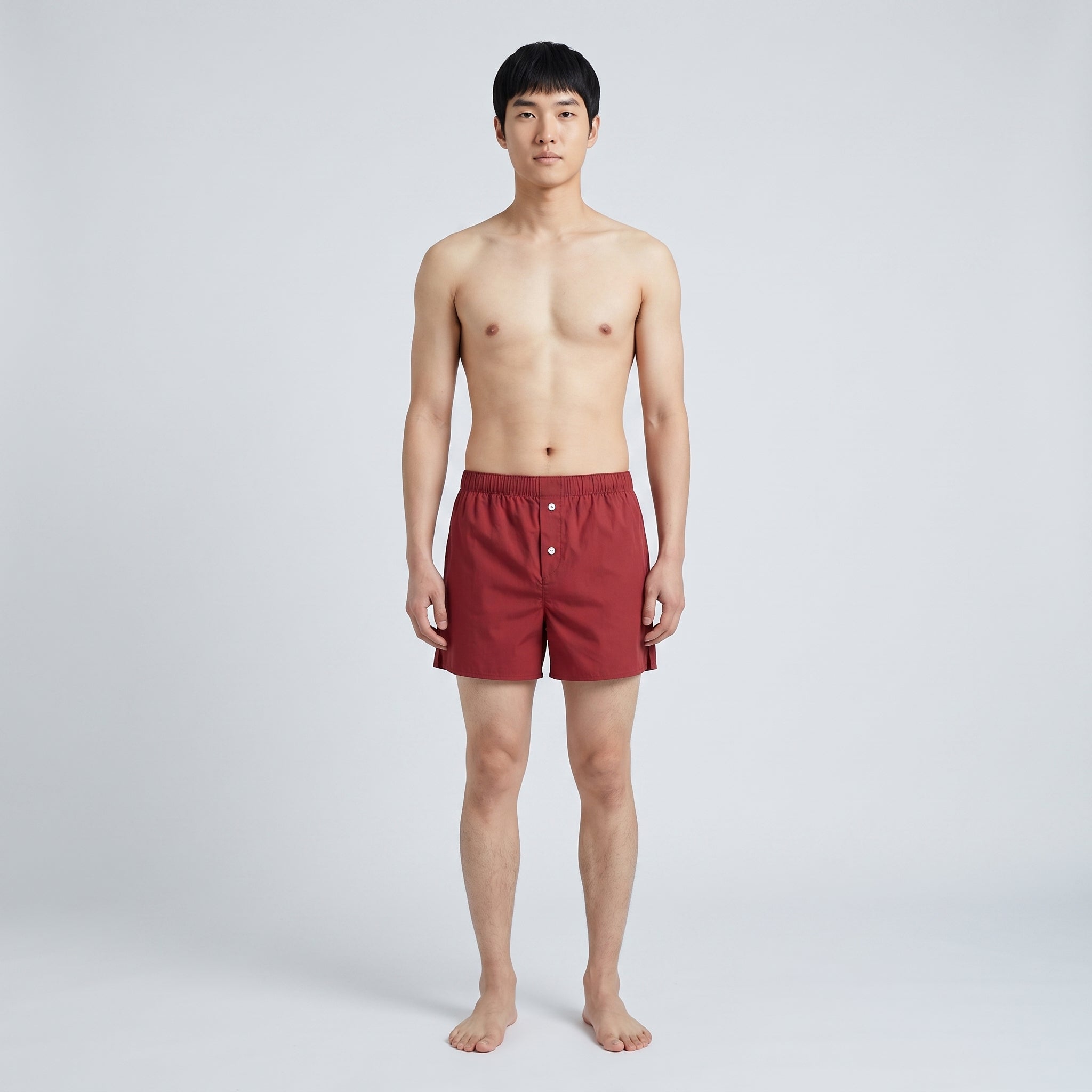 Unisex Cotton Boxer | Blue, Brick Red & White, worn, front view