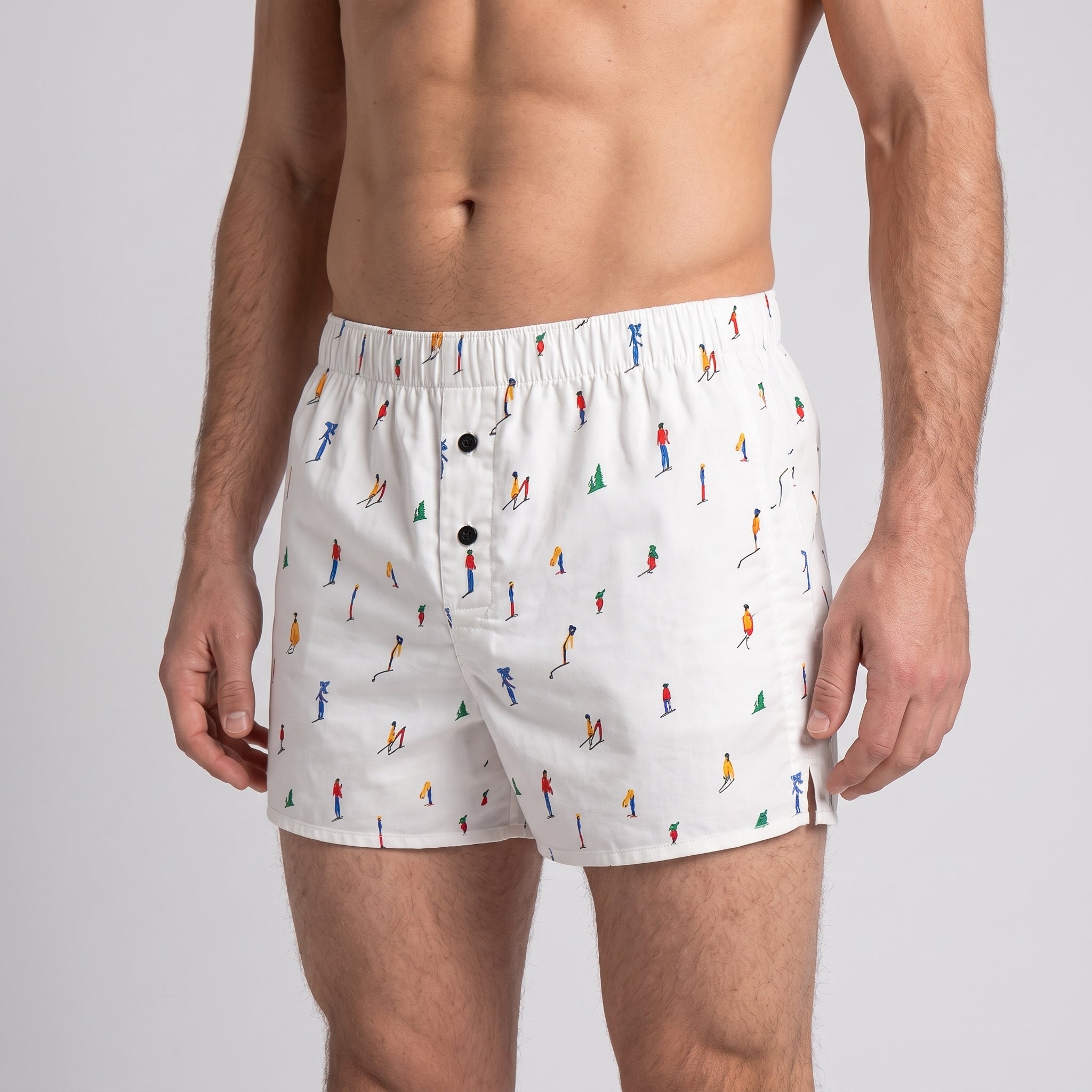 Unisex Cotton Boxer | KAYA x Mulehet | White, Blue & Brick Red, worn, close-up, second colourway