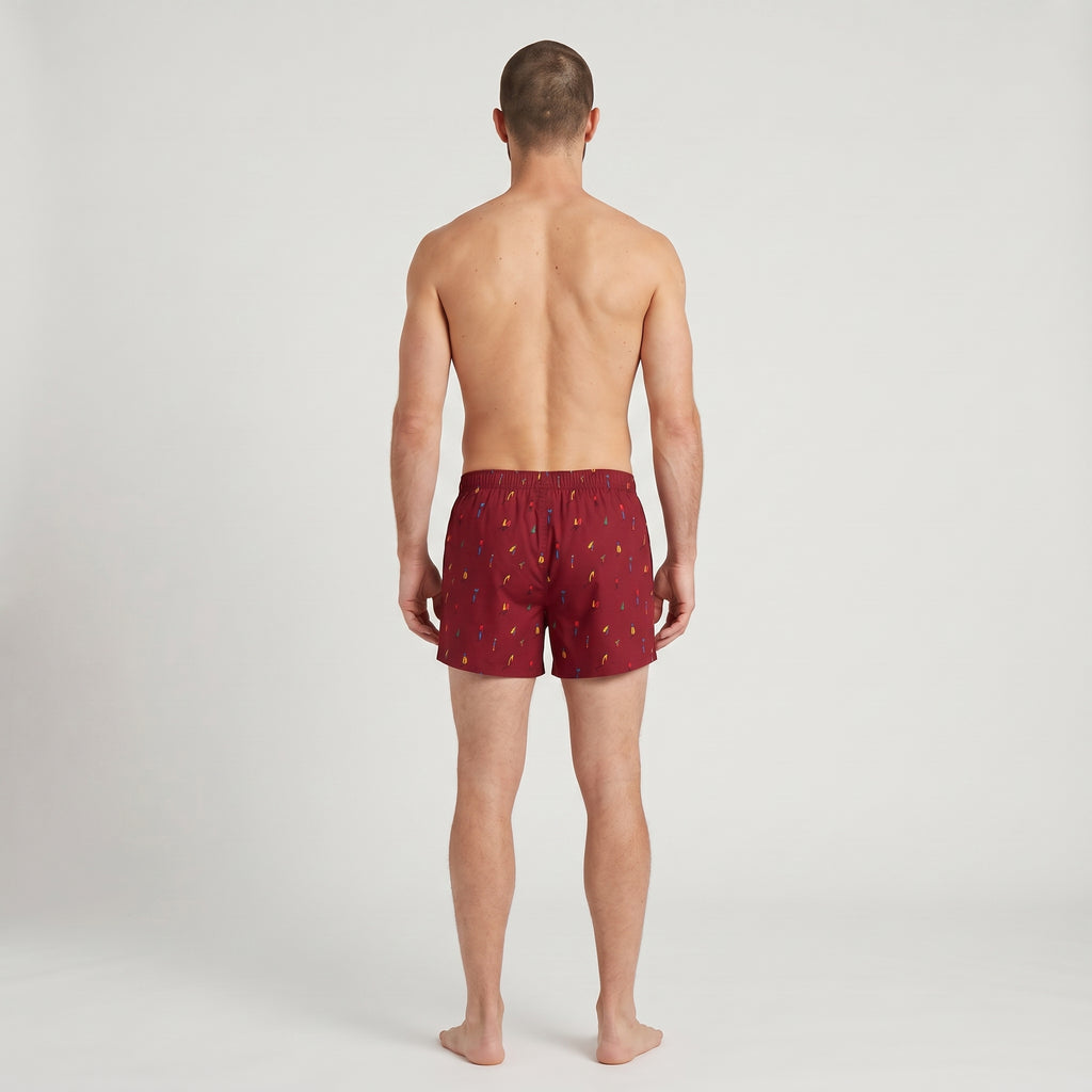 Unisex Cotton Boxer | KAYA x Mulehet | White, Blue & Brick Red, worn, back view