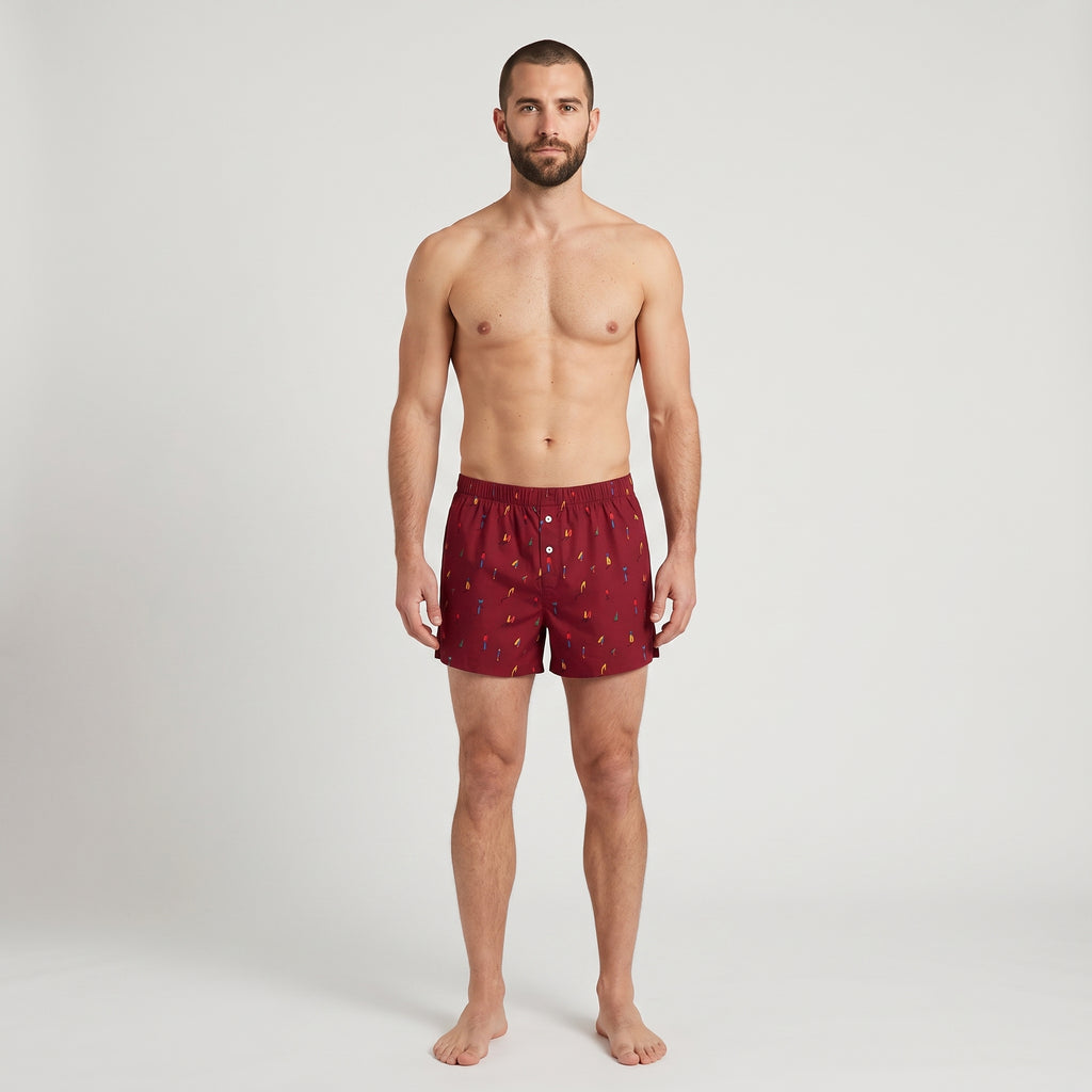Unisex Cotton Boxer | KAYA x Mulehet | White, Blue & Brick Red, worn, front view