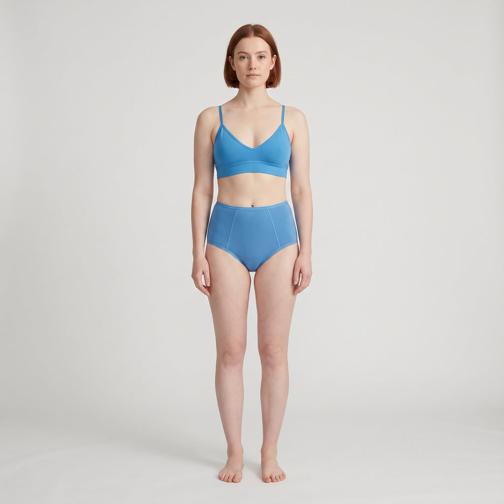V-Neck Bra Top + High-Waist Brief Set, worn, front view, second colourway