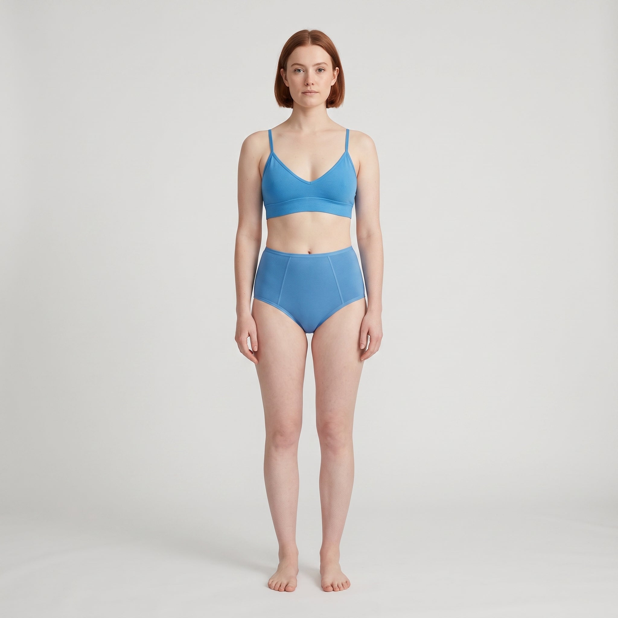 V-Neck Bra Top + High-Waist Brief Set, worn, front view, second colourway