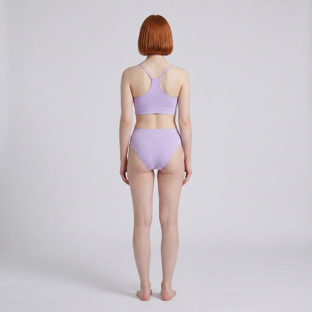 V-Neck Bra Top + Plain French Brief Set, worn, back view, second colourway