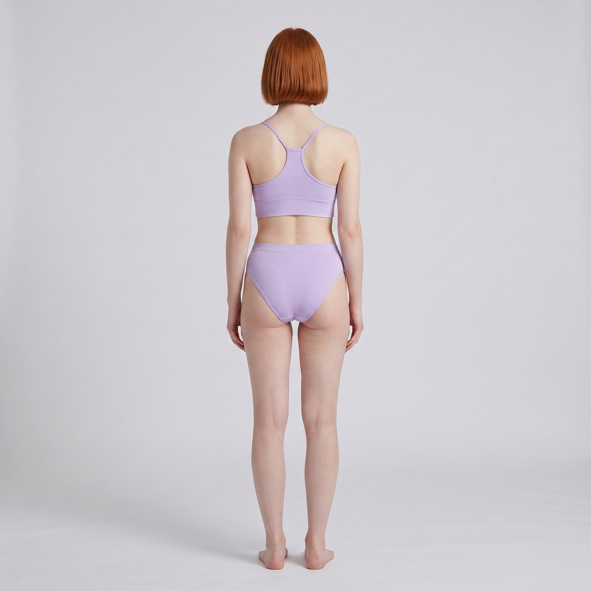 V-Neck Bra Top + Plain French Brief Set, worn, back view, second colourway