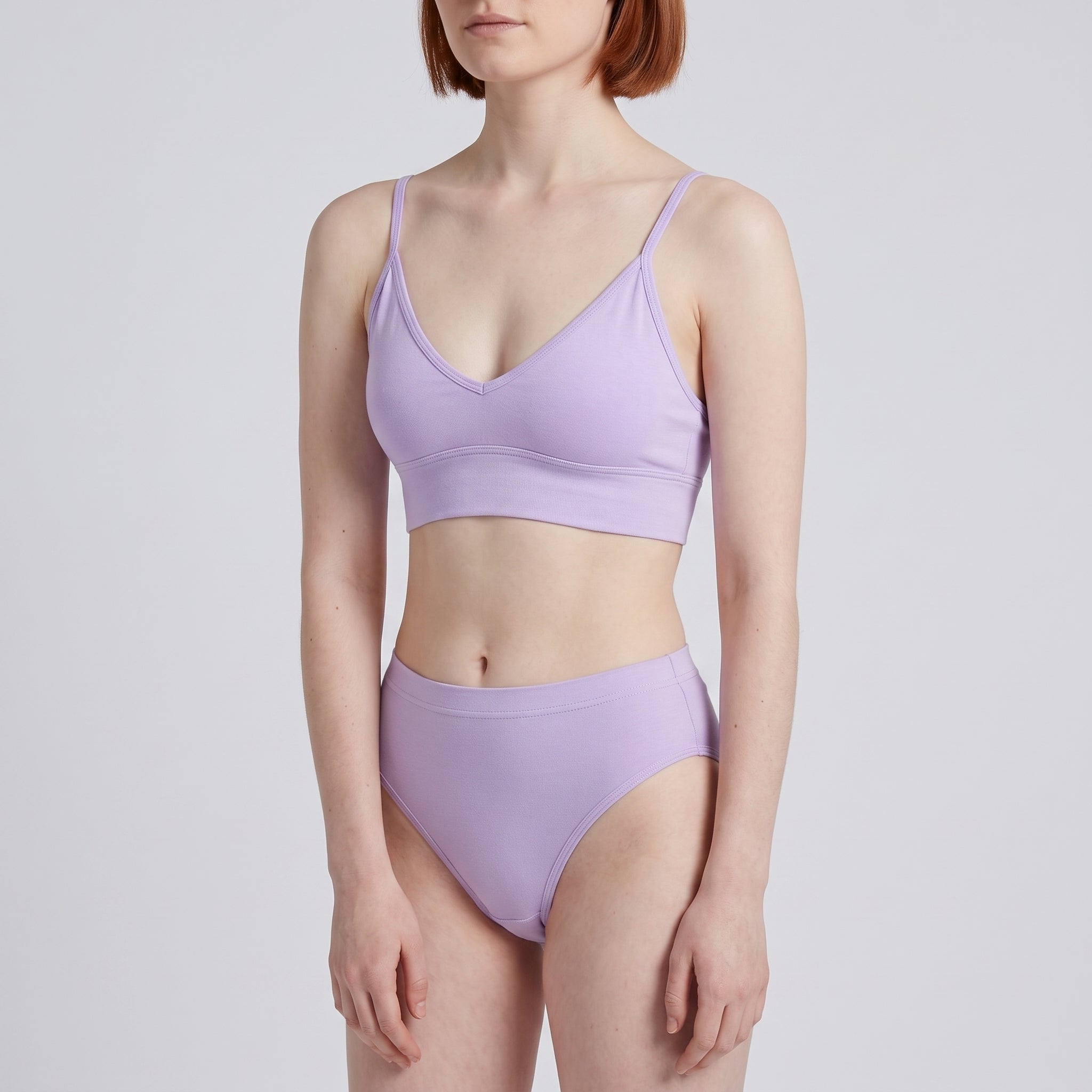 V-Neck Bra Top + Plain French Brief Set, worn, close-up, second colourway