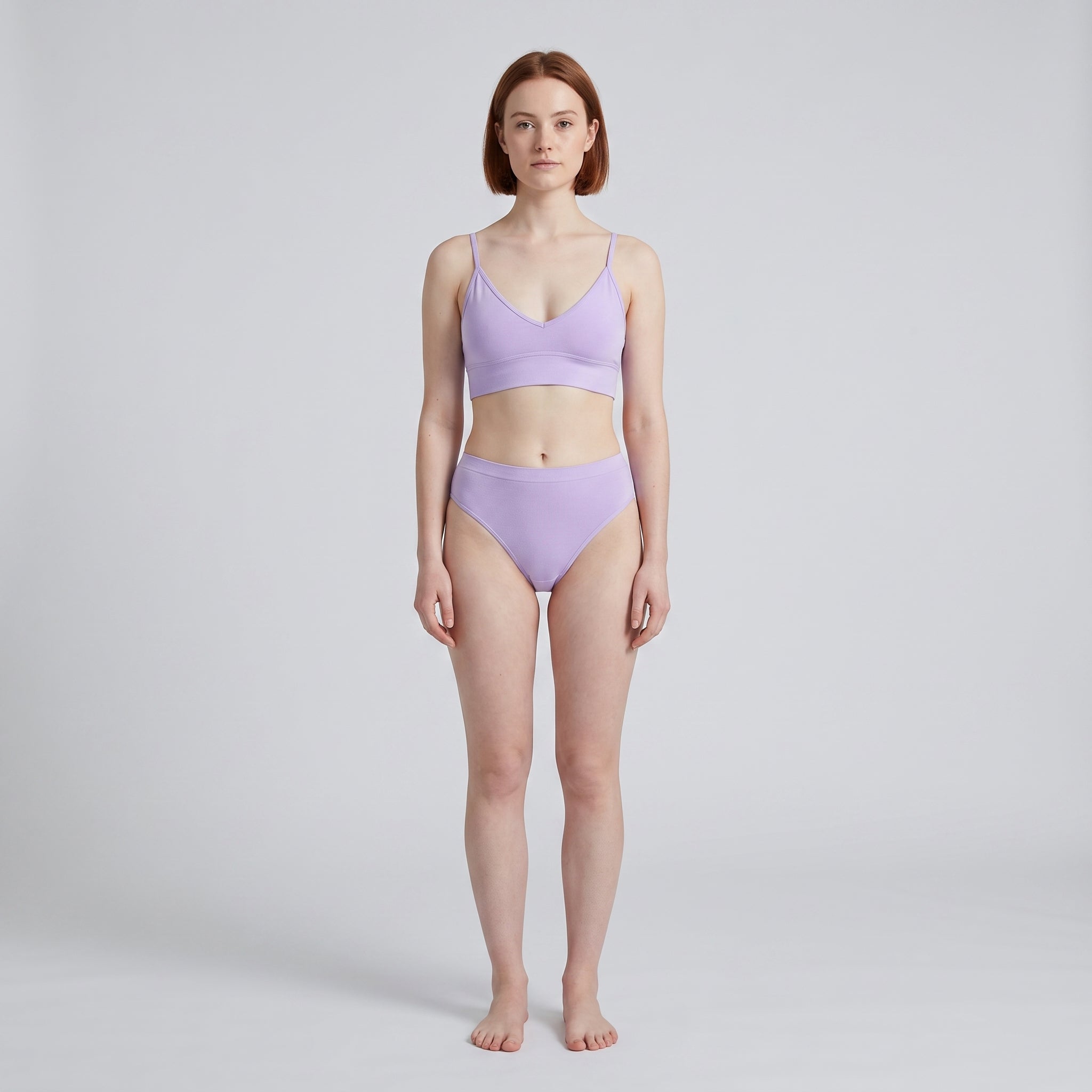 V-Neck Bra Top + Plain French Brief Set, worn, front view, second colourway