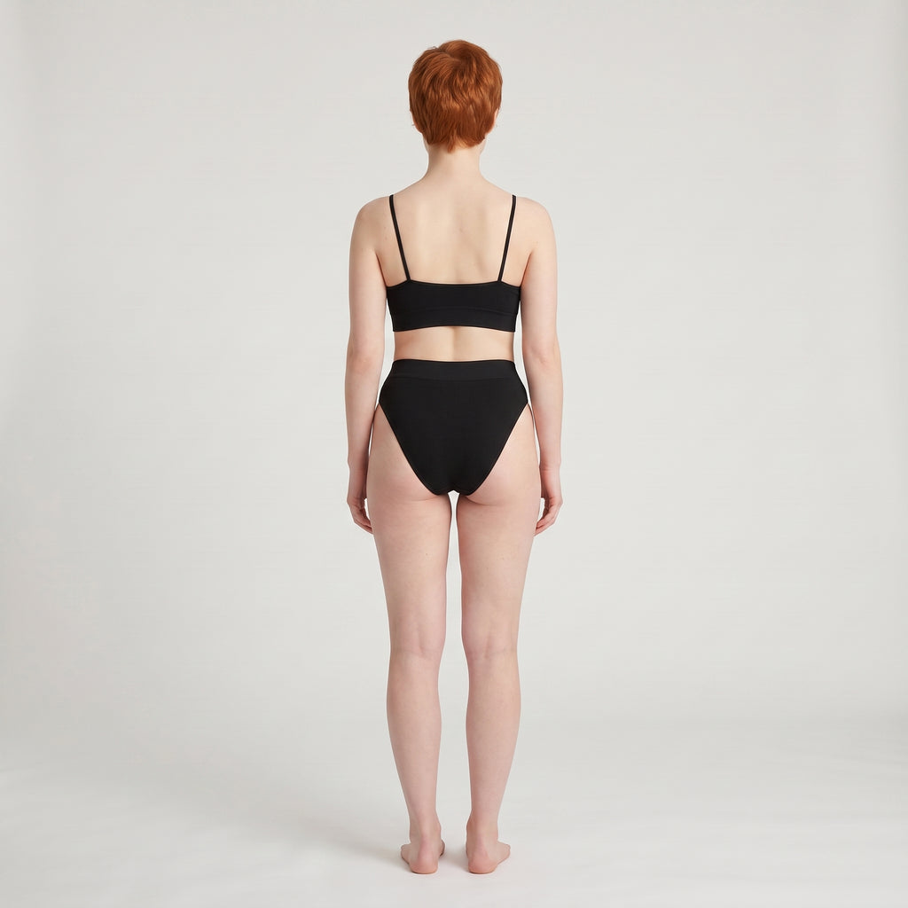 V-Neck Bra Top + Plain French Brief Set, worn, back view