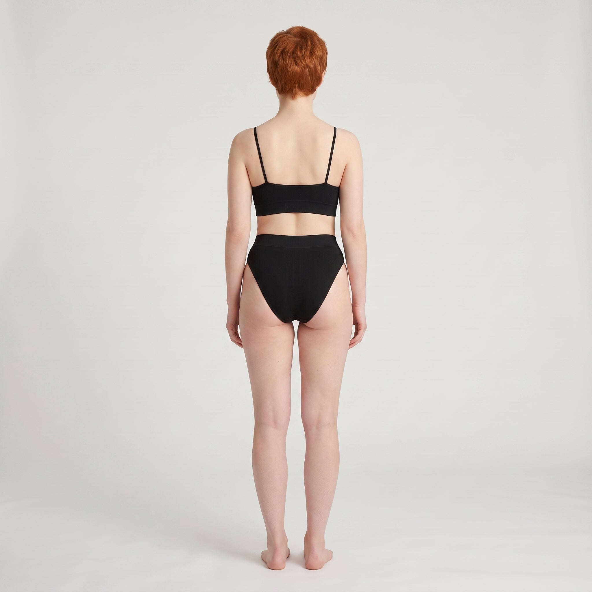 V-Neck Bra Top + Plain French Brief Set, worn, back view