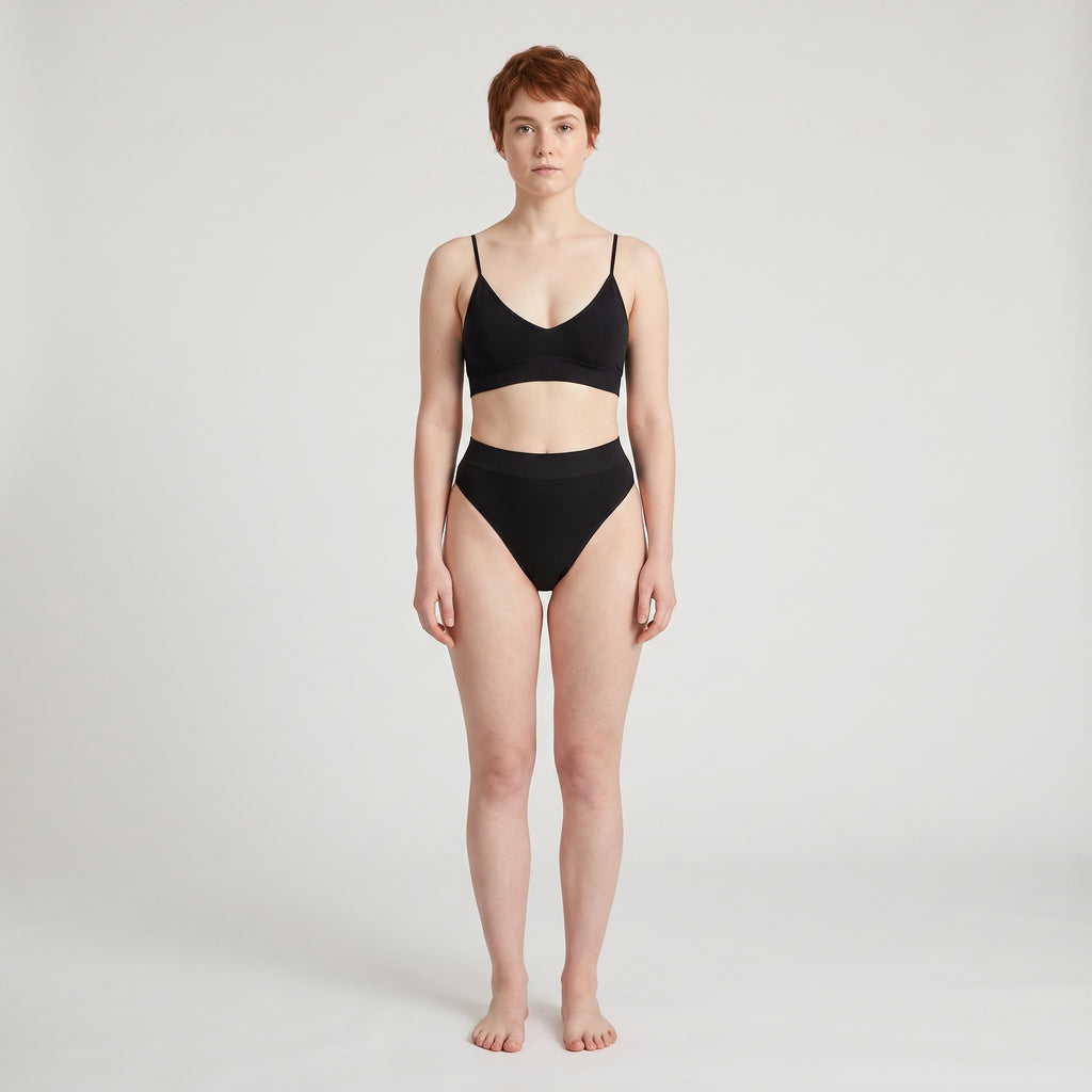 V-Neck Bra Top + Plain French Brief Set, worn, front view