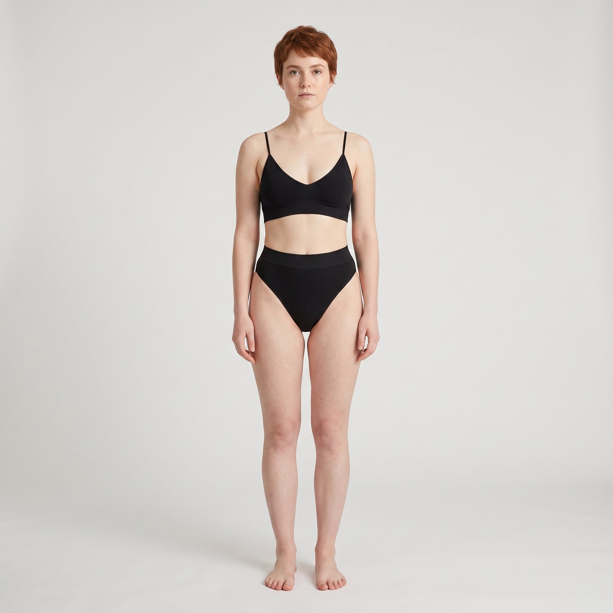 V-Neck Bra Top + Plain French Brief Set, worn, front view