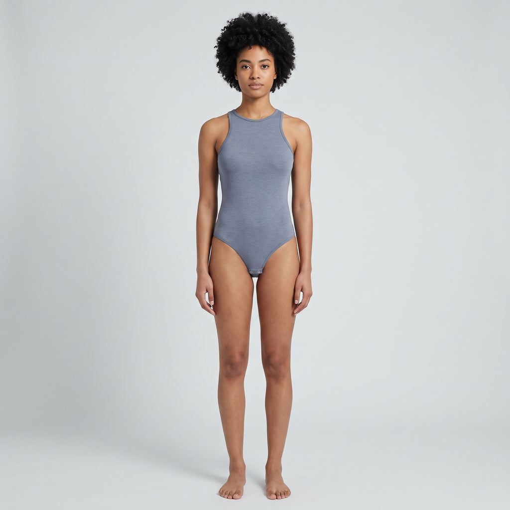 Women's High-Neck Thong Bodysuit, worn, front view